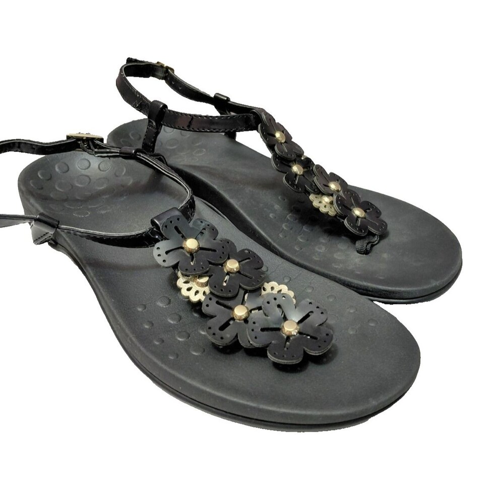 Vionic Julie II Thong Sandals Black Floral Slingback Womens Size 8US